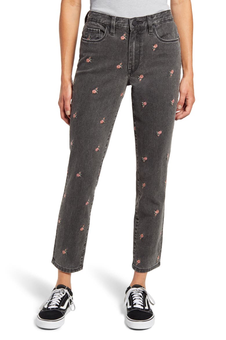 Rosebud Embroidered High Waist Crop Slim Jeans, Main, color, CANT HANDLE