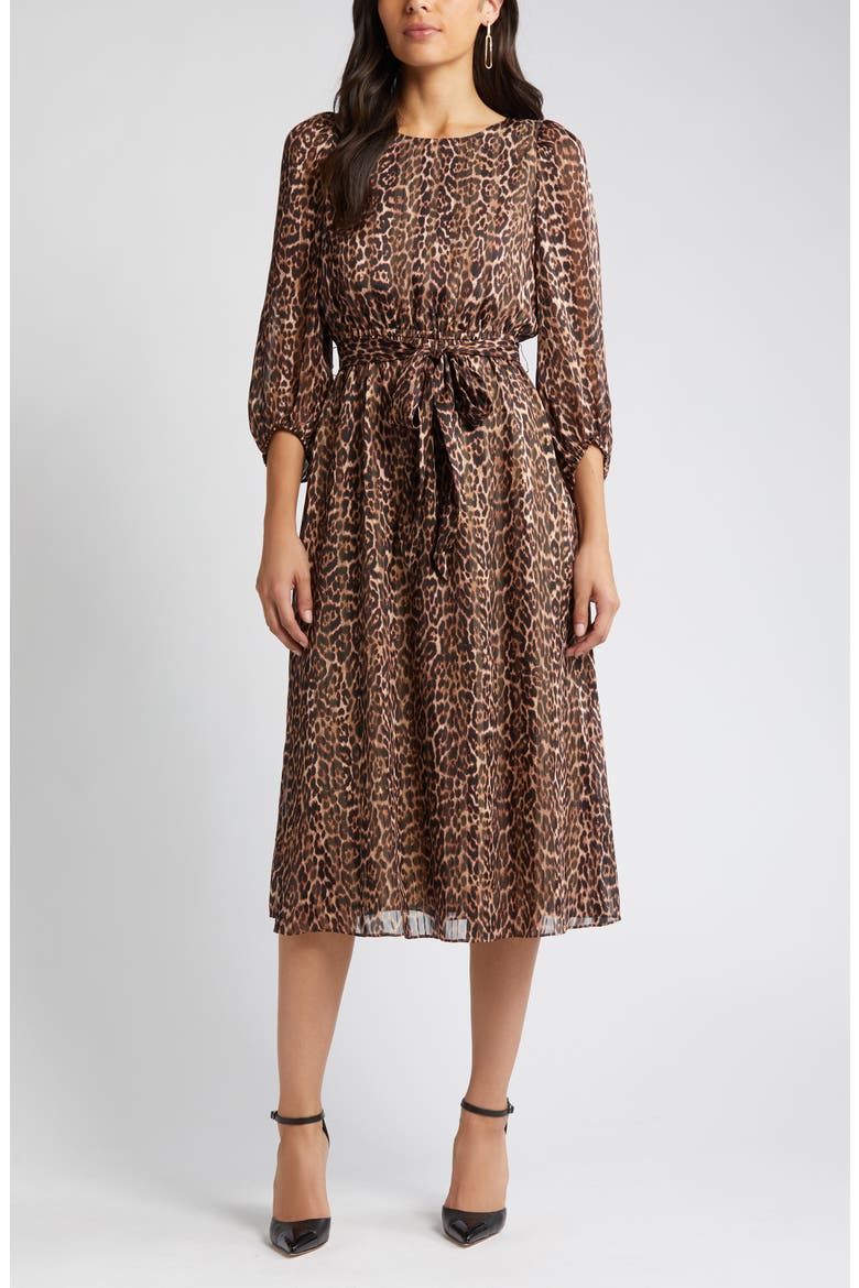 Metallic Leopard Print Long Sleeve Dress, Alternate, color, LIGHT COFFEE/ VICUNA MU