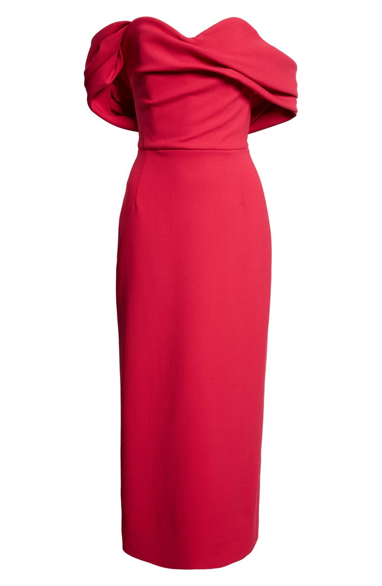 Carolina Herrera Draped Off the Shoulder Stretch Virgin Wool Column Dress, Alternate, color, Claret