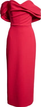 Carolina Herrera Draped Off the Shoulder Stretch Virgin Wool Column Dress