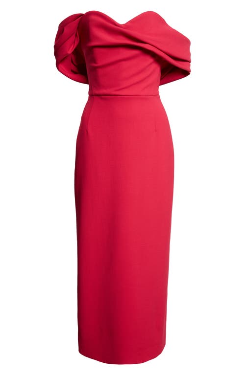 Carolina Herrera Draped Off The Shoulder Stretch Virgin Wool Column Dress In Pink