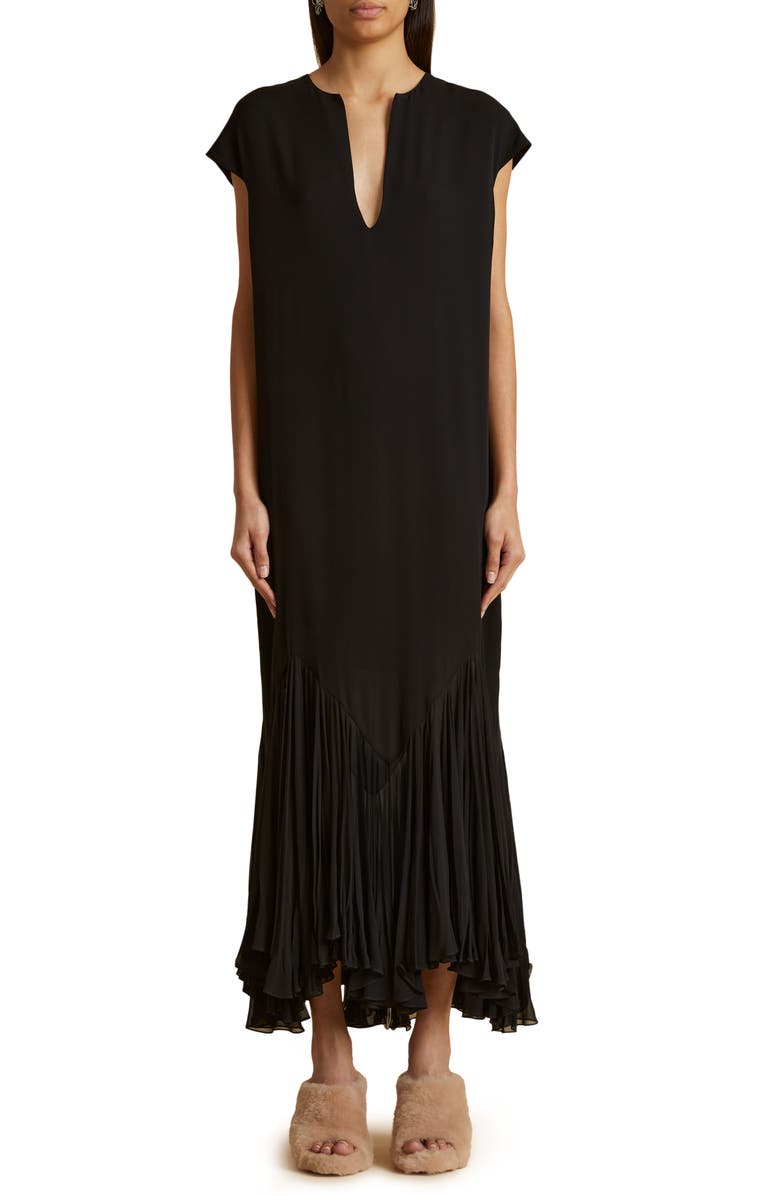 Khaite Hobbs Cap Sleeve Silk Georgette Dress, Main, color, 