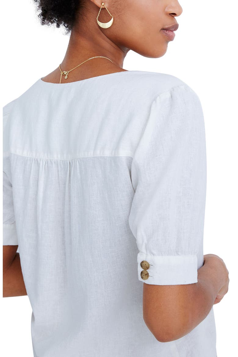 Plaza Button Front Linen Blend Shirt, Alternate, color, EYELET WHITE