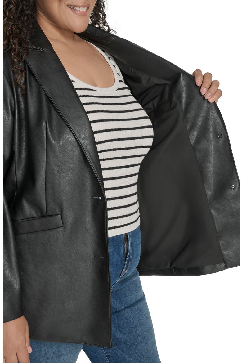 Faux Leather Blazer, Alternate, color, BLACK