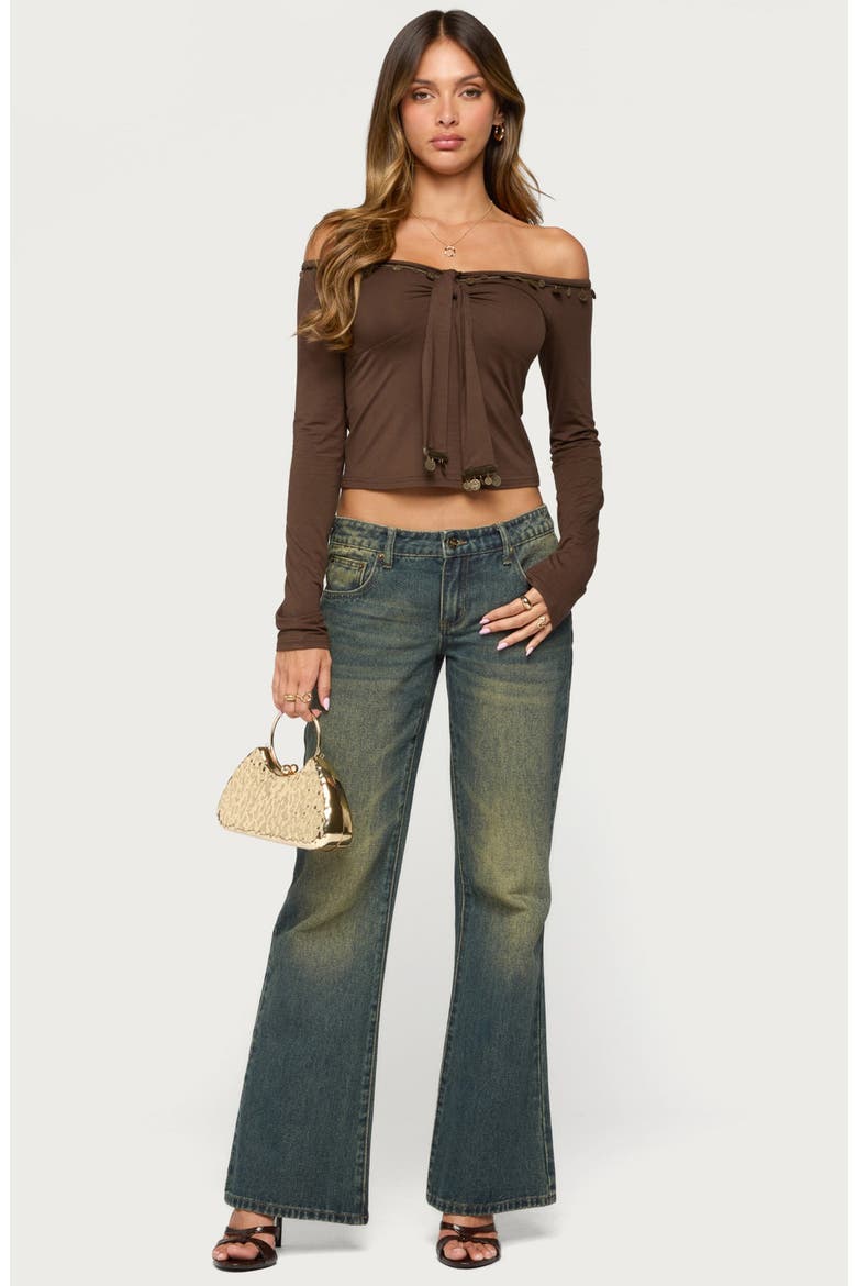 Aili Coin Charm Off the Shoulder Top, Alternate, color, BROWN