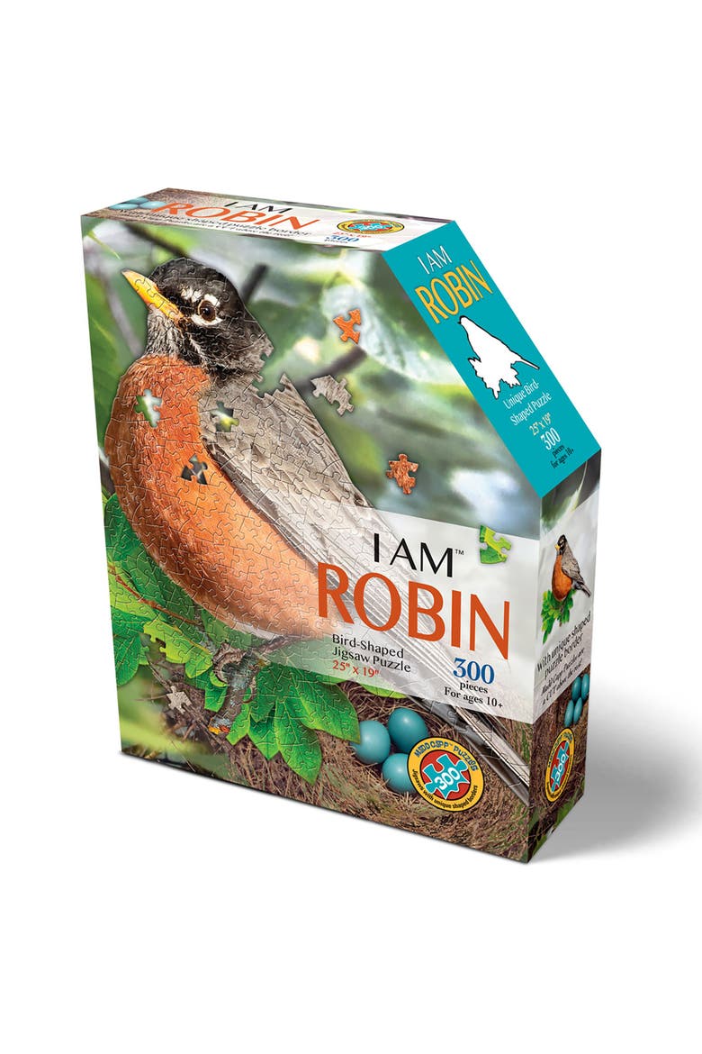 I Am Robin 300 Piece Jigsaw Puzzle Bird Shaped Puzzle, 25X19", Main, color, Multicolored