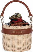K'ai & Vrosi Leather & Straw Bucket Bag with Drawstring