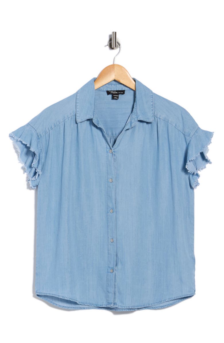 Trove New York The Fray Denim Top, Alternate, color, Light Wash