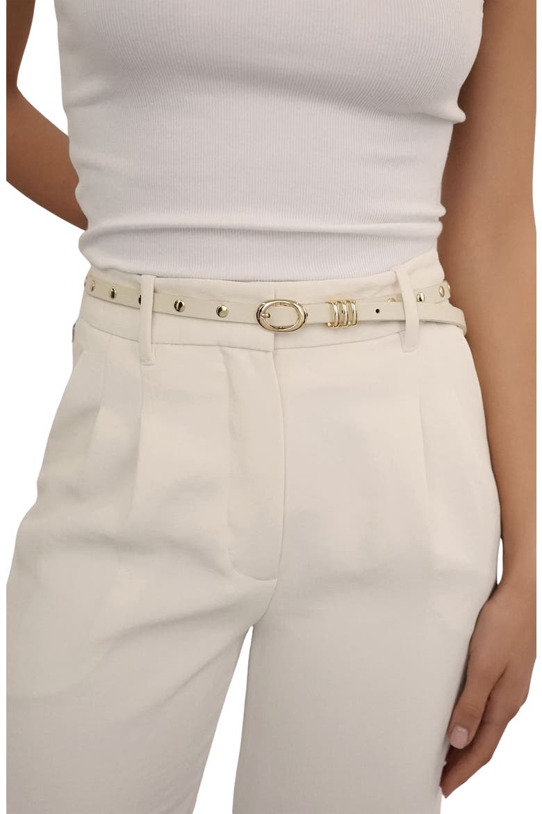Skinny Studded Leather Belt, Alternate, color, VANILLA