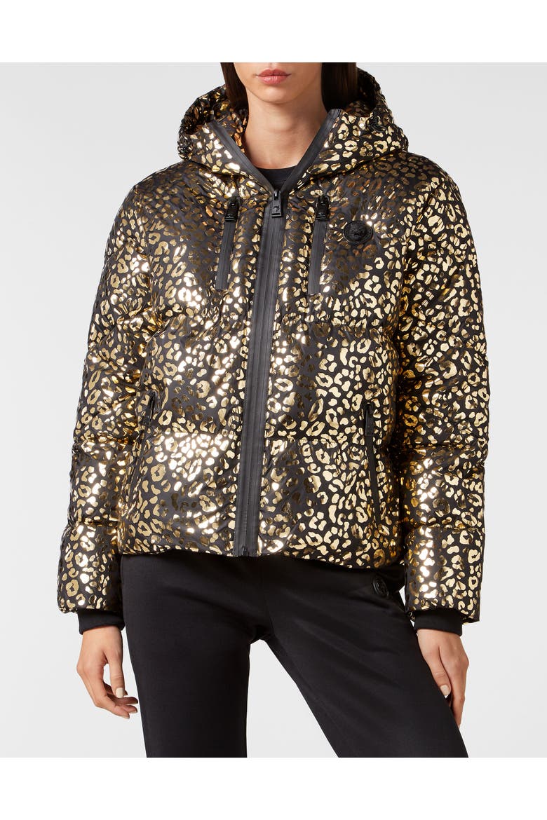 Nylon Puffer Jacket Leopard Women, Main, color, gold