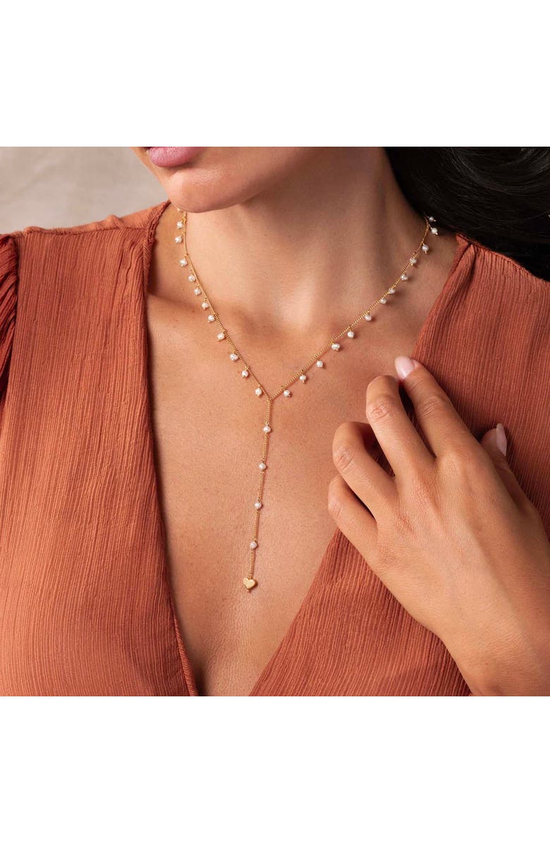 Karma and Luck Timeless Love Heart Pearl Lariat Necklace, Alternate, color, Gold/White