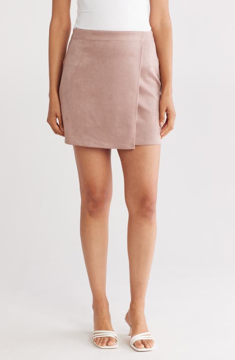 Faux Suede Wrap Miniskirt