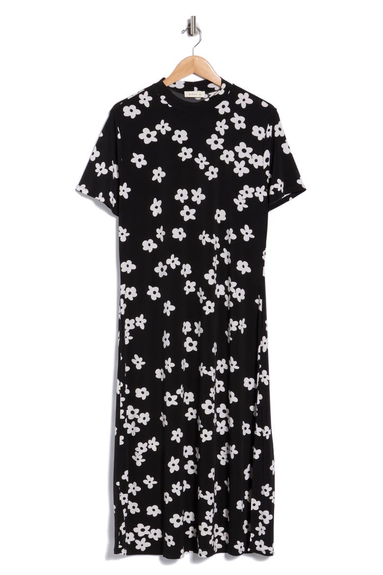 Mock Neck Midi Dress, Alternate, color, BLK DAISY
