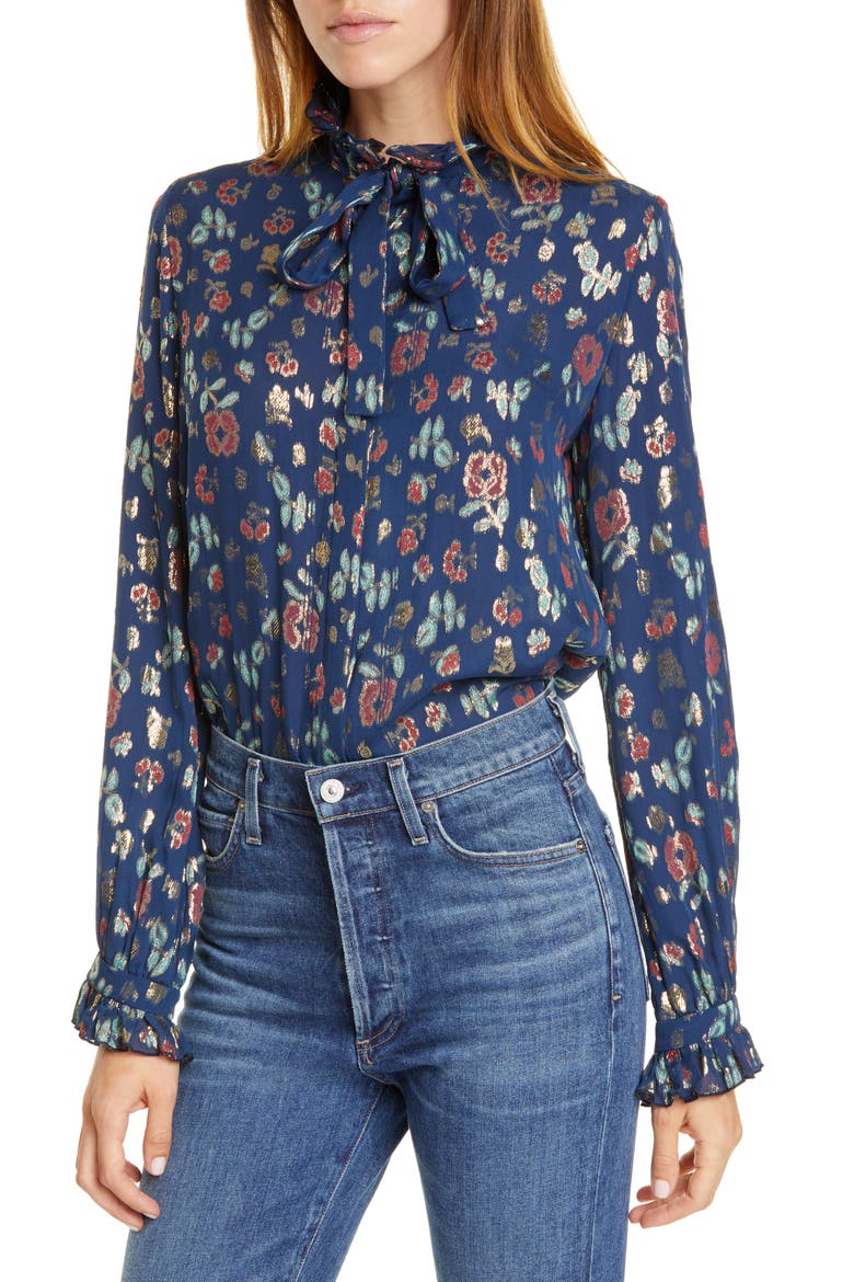Emile Polka Dot Fil Coupé Top, Alternate, color, SHIMMER NAVY