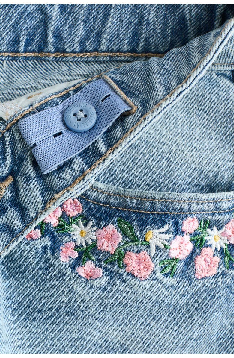 H&M Embroidery-detail Denim Shorts, Alternate, color, Light Denim Blue/Flowers