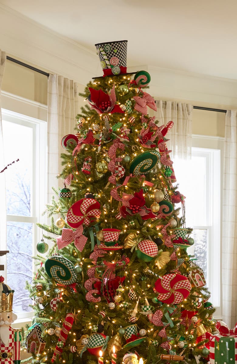 MACKENZIE CHILDS Check It Out Top Hat Tree Topper, Alternate, color, Black