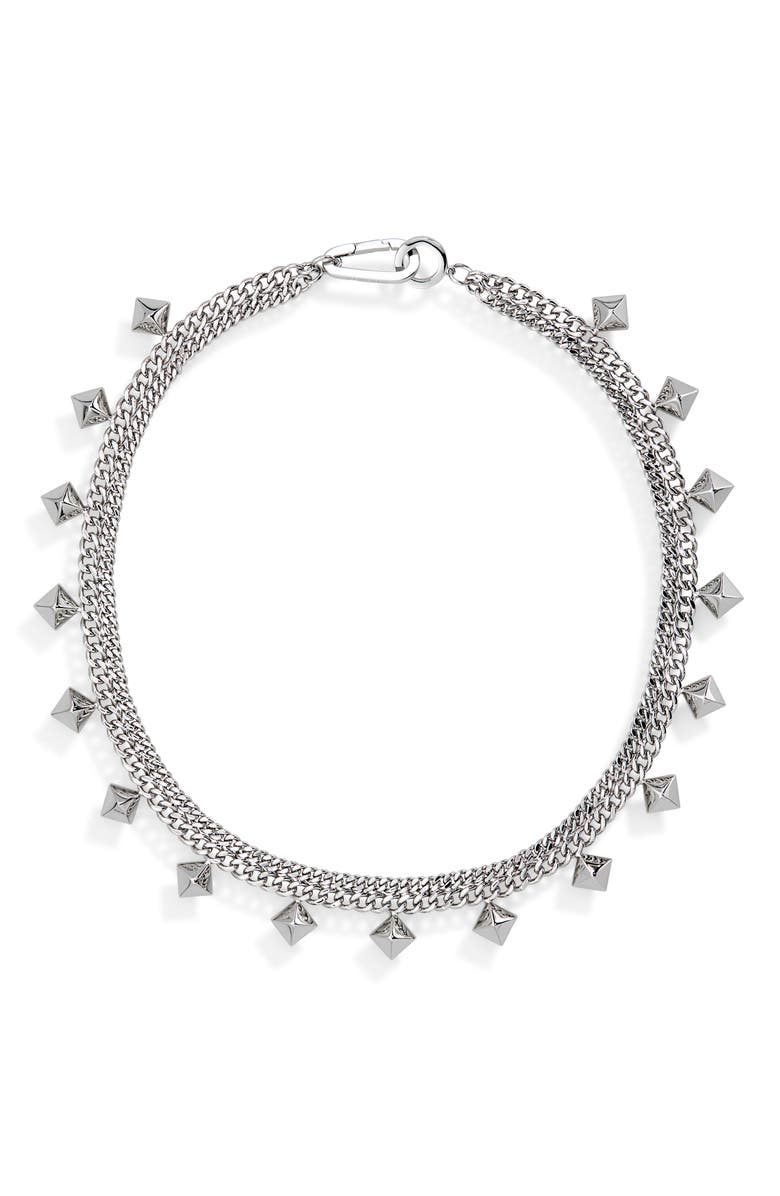 AllSaints Pyramid Charm Double Chain Collar Necklace, Main, color, 