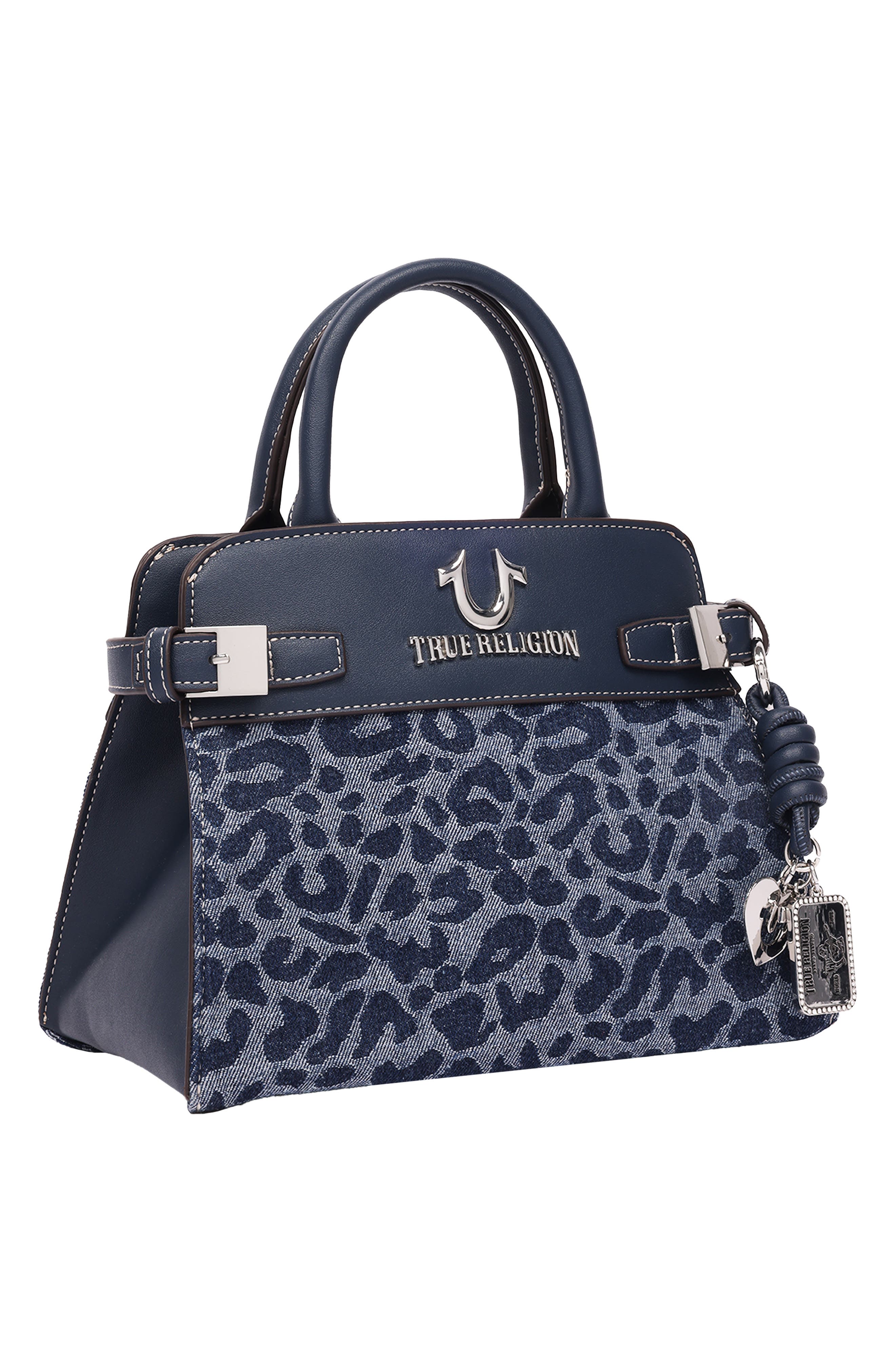 Beckham Leopard Denim Belted Tote, Alternate, color, NAVY