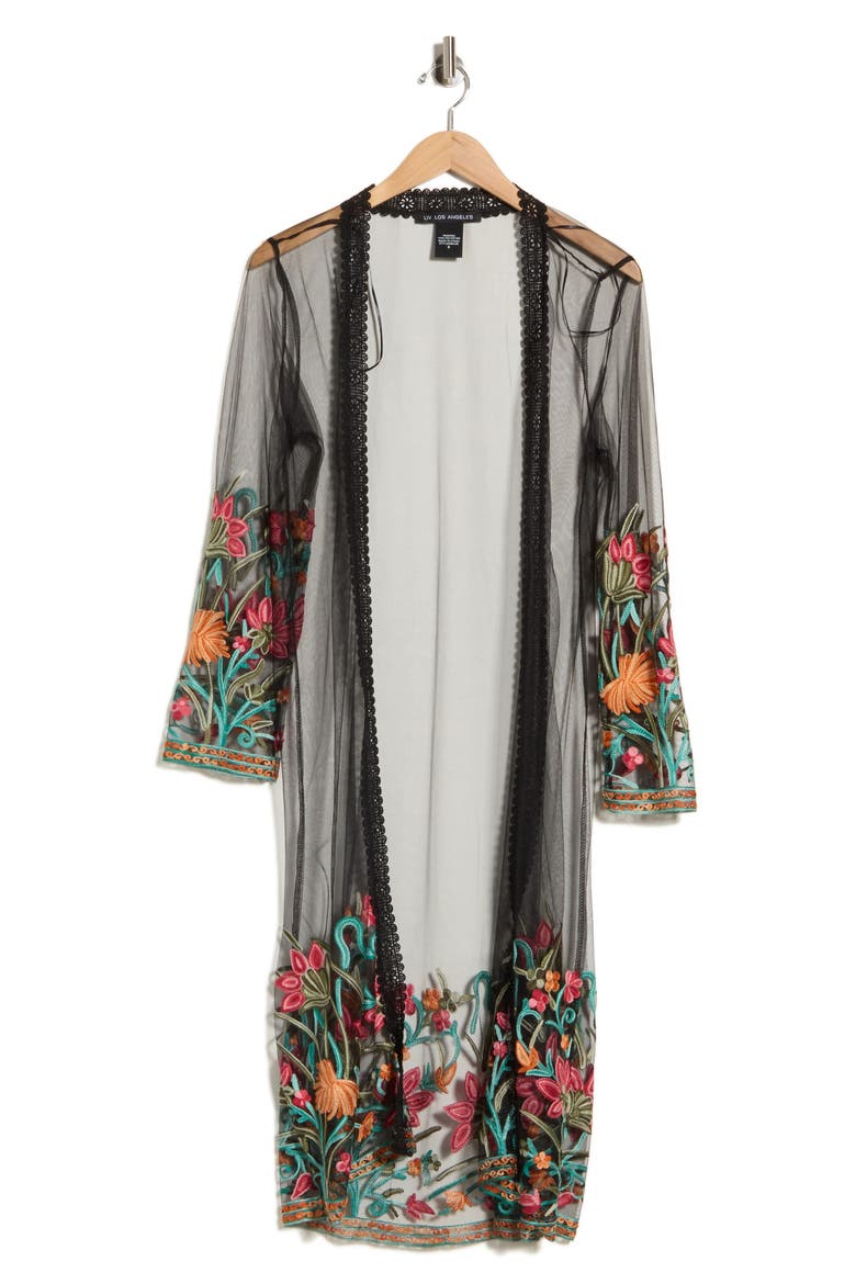 Embroidered Mesh Duster, Main, color, BLACK/ RED/ ORANGE