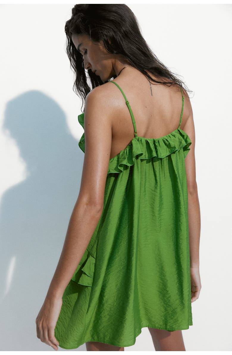 H&M Flounce-trimmed Strappy Dress, Alternate, color, Green