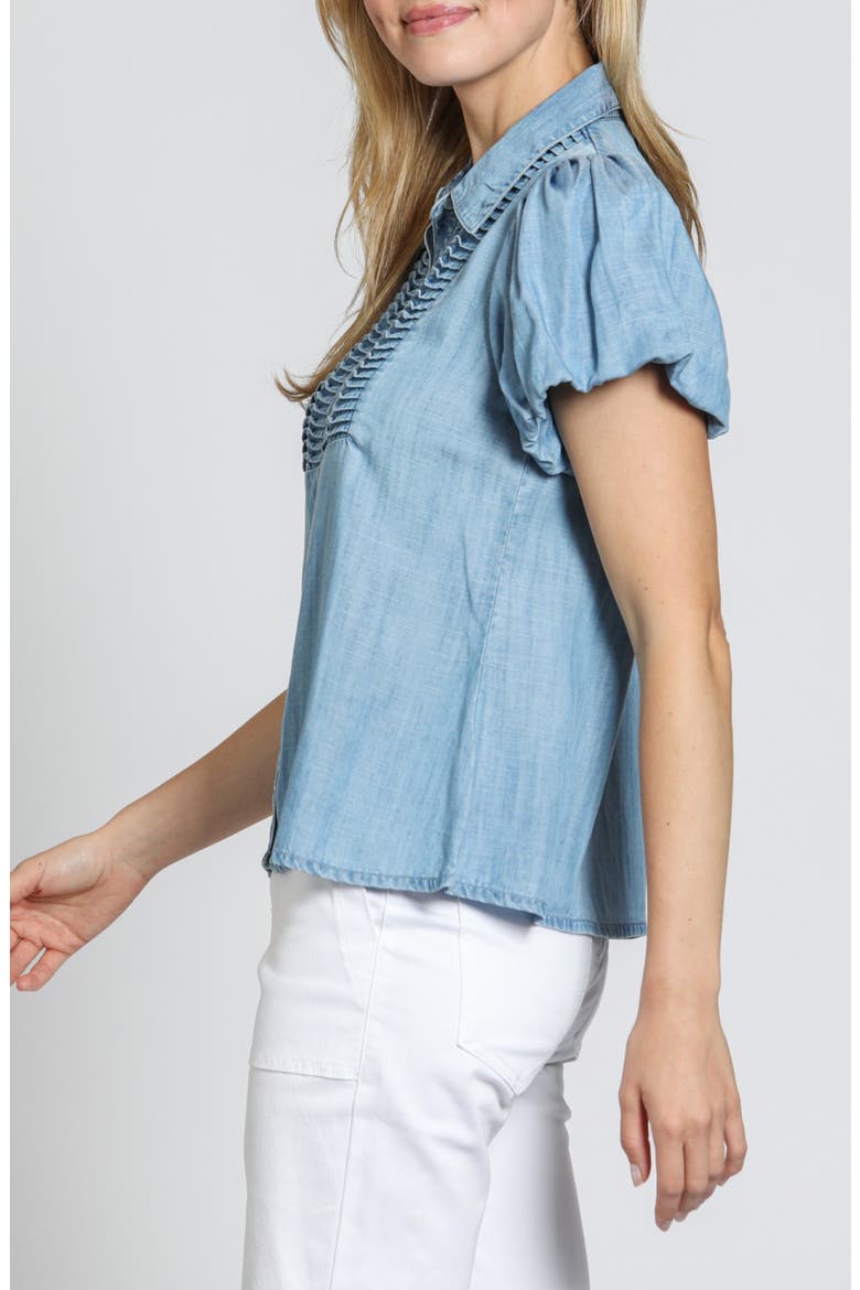 Pintuck Accent Puff Sleeve Button-Up Shirt, Alternate, color, LIGHT INDIGO