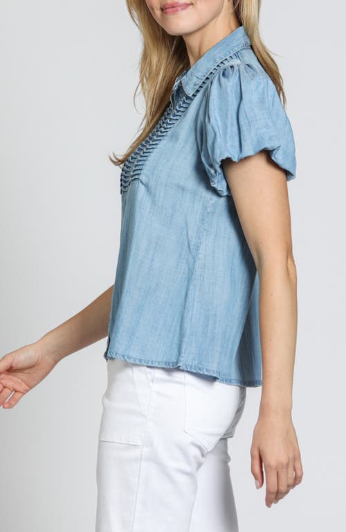 Apny Pintuck Accent Puff Sleeve Button-up Shirt In Light Indigo