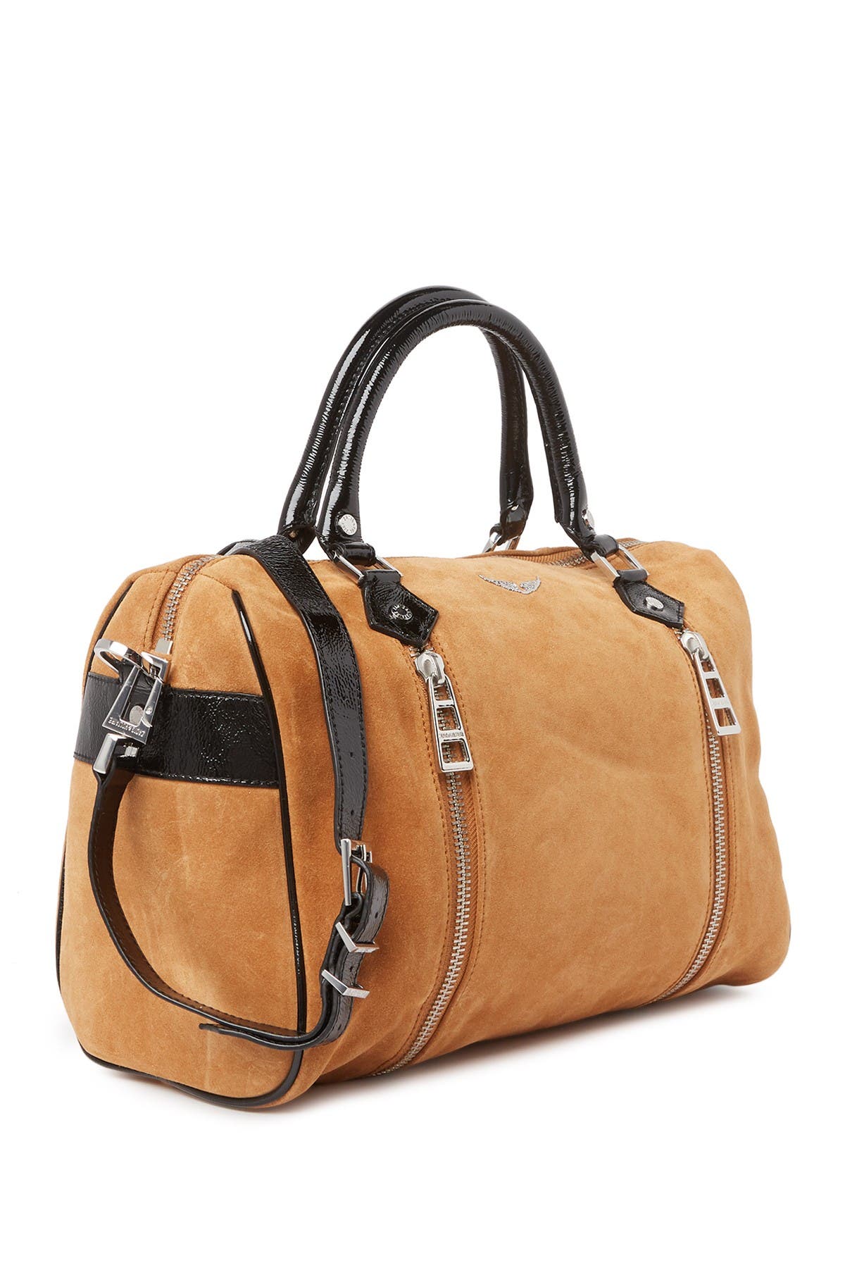 Zadig & Voltaire Sunny Medium Suede Patent Satchel Bag, Alternate, color, 