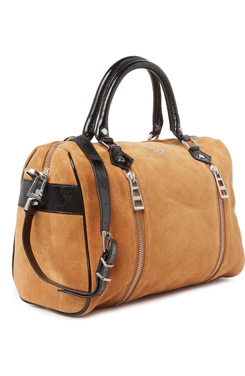 Zadig & Voltaire Sunny Medium Suede Patent Satchel Bag, Alternate, color,
