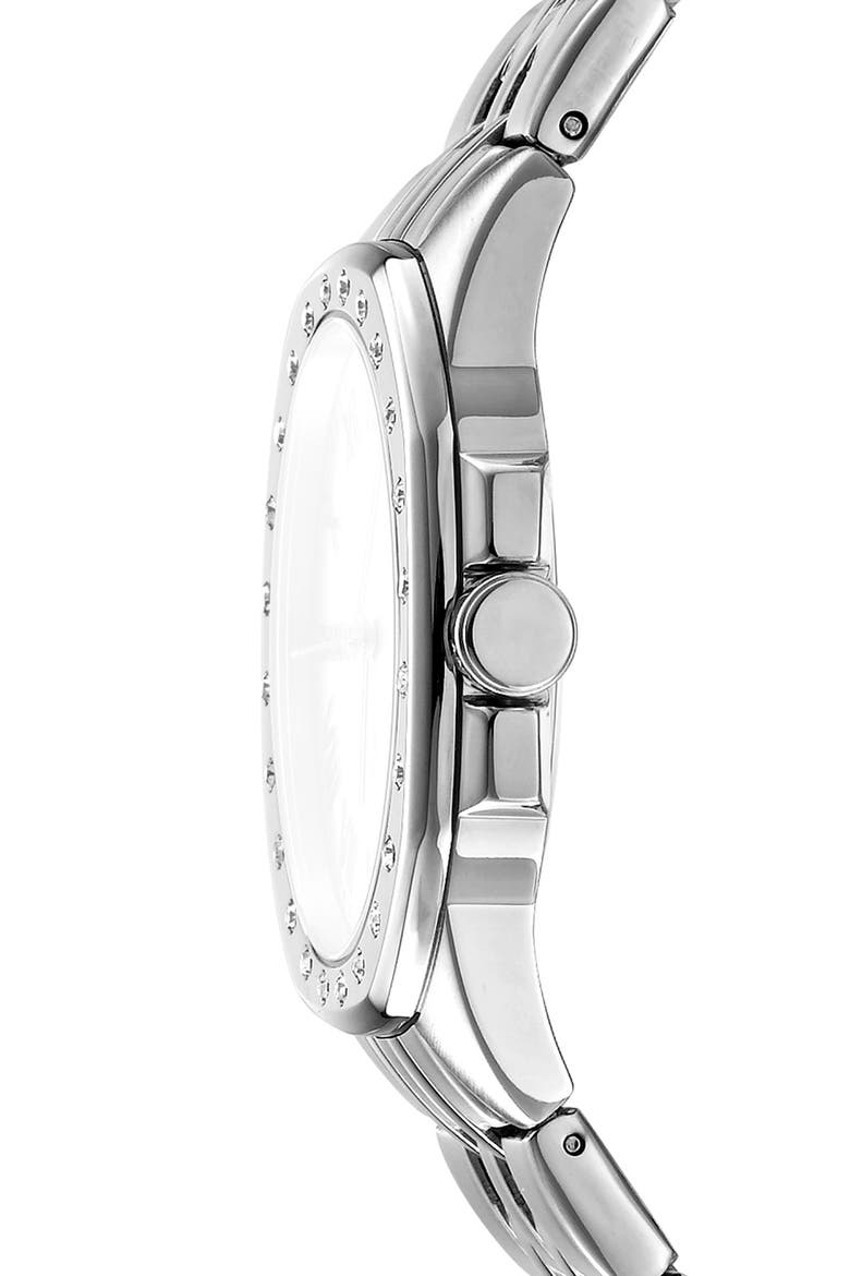 Crystal Embellished Three Hand Quartz Bracelet Watch, 36mm, Alternate, color, SILVER