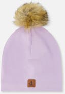 Deux par Deux Jersey Faux Fur Pompom Patch Hat
