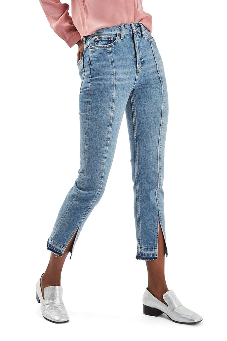 Split Hem Straight Leg Jeans, Main, color, LIGHT DENIM