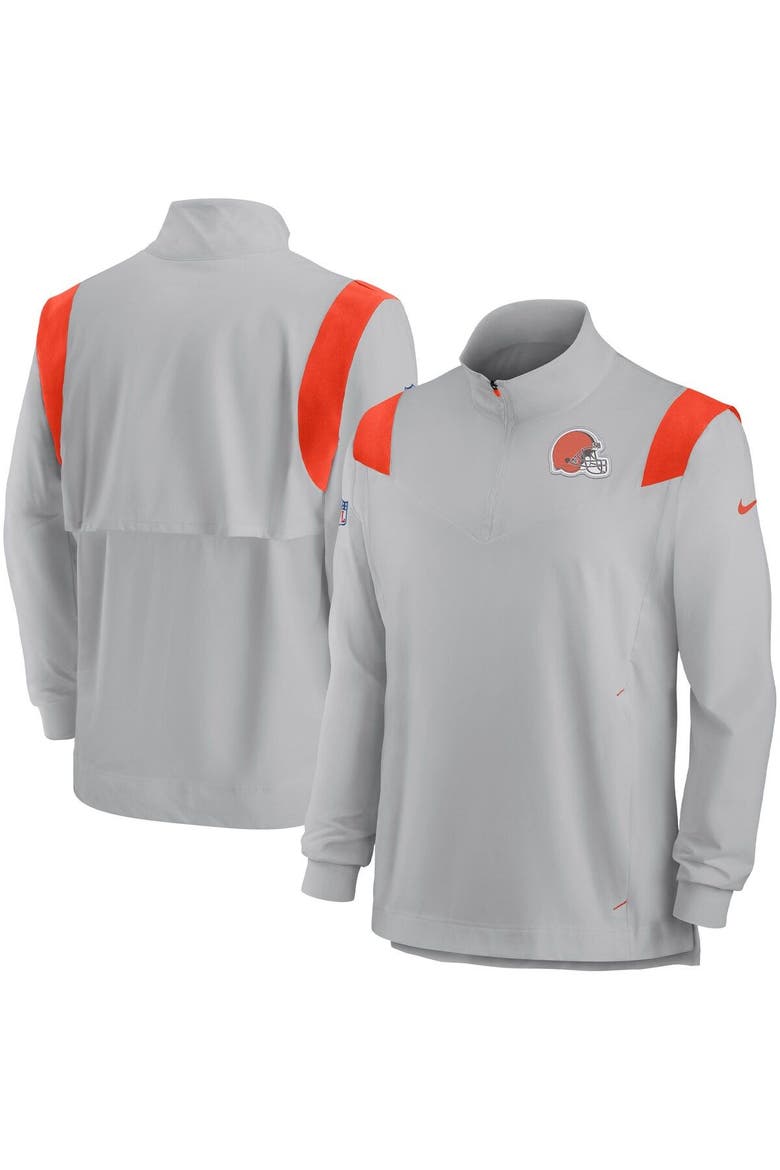 Men's Nike Gray Cleveland Browns Sideline Coach Chevron Lockup Quarter-Zip Long Sleeve Top, Main, color, Gray