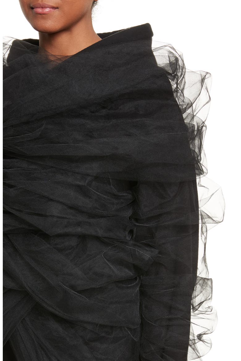 Tulle Wrapped Hoodie, Alternate, color, NOIR