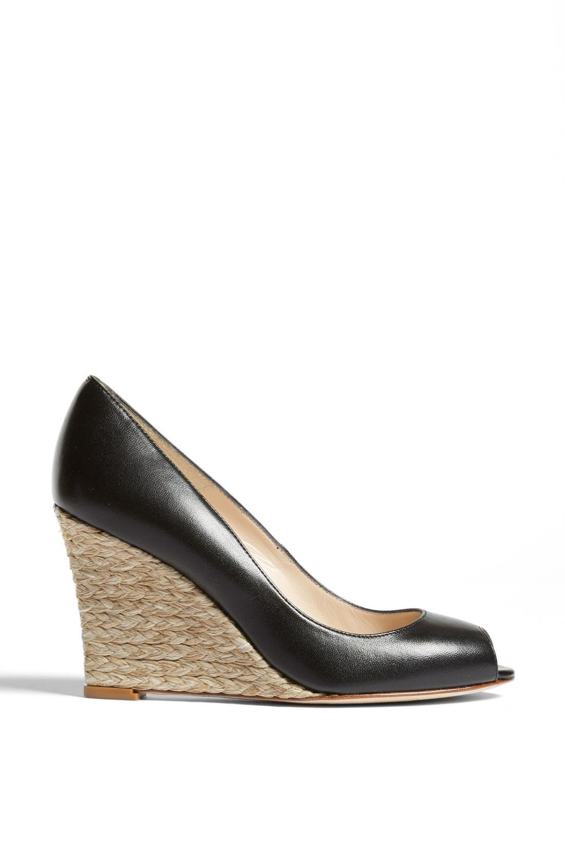 L.K. Bennett 'Estela' Peep Toe Wedge Pump, Alternate, color, BLACK LEATHER