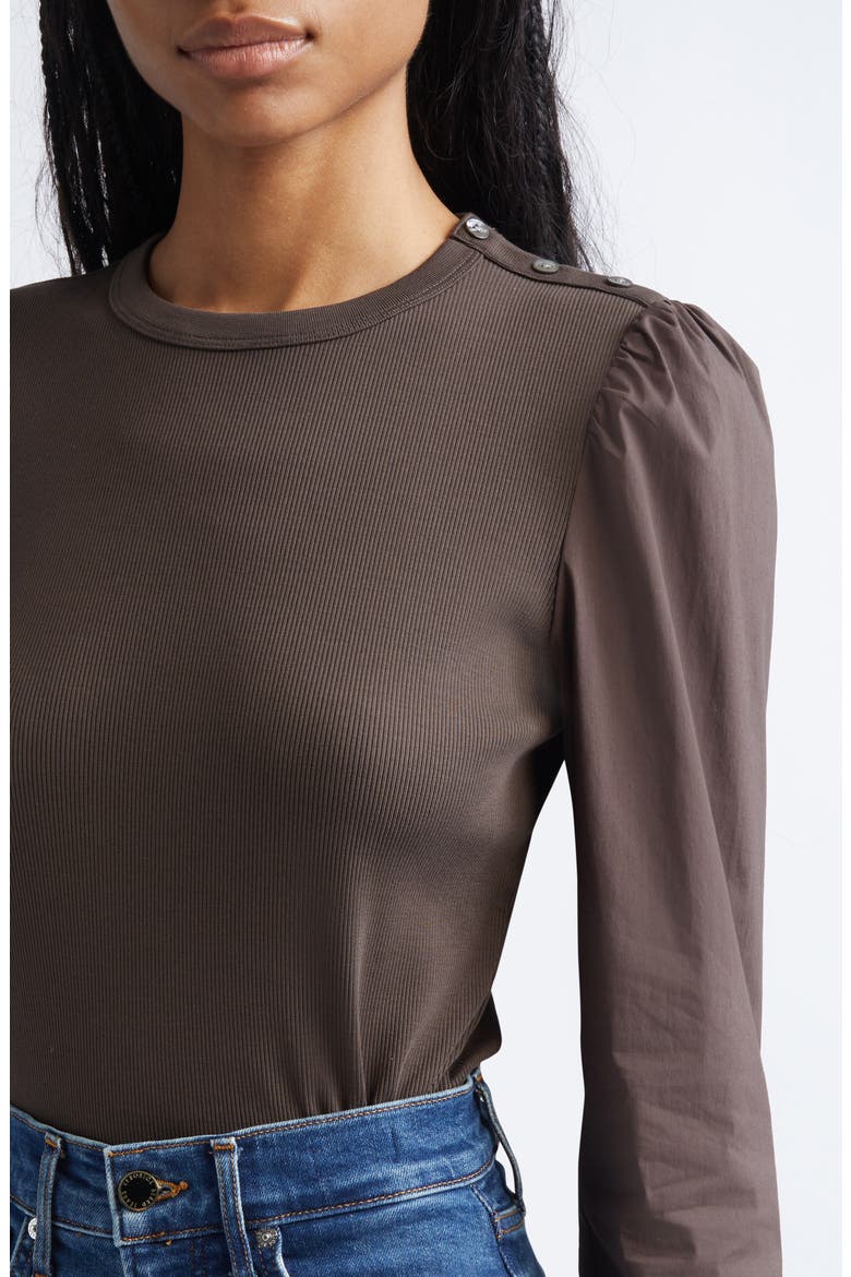 Fersia Mixed Media Long Sleeve Top, Alternate, color, DARK UMBER