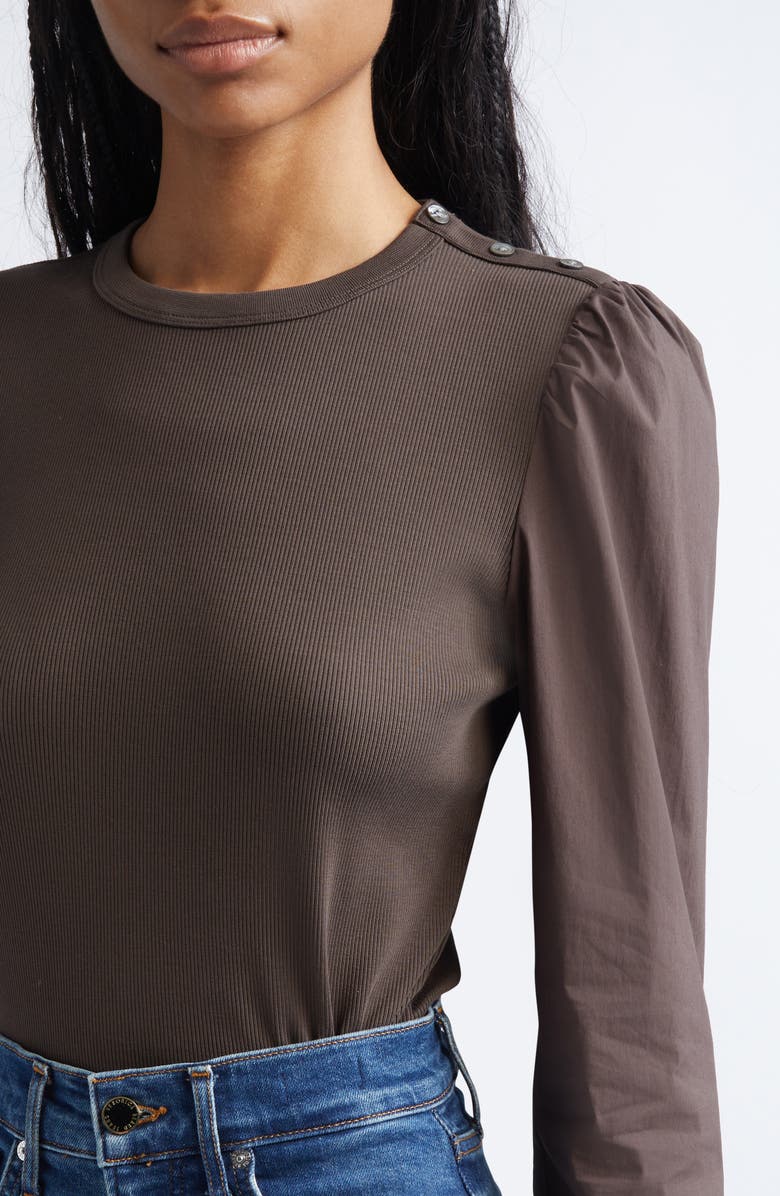 Veronica Beard Fersia Mixed Media Long Sleeve Top, Alternate, color, Dark Umber