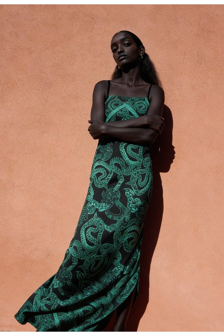 Silk Serpent Noir Maxi Dress, Alternate, color, Forest Green
