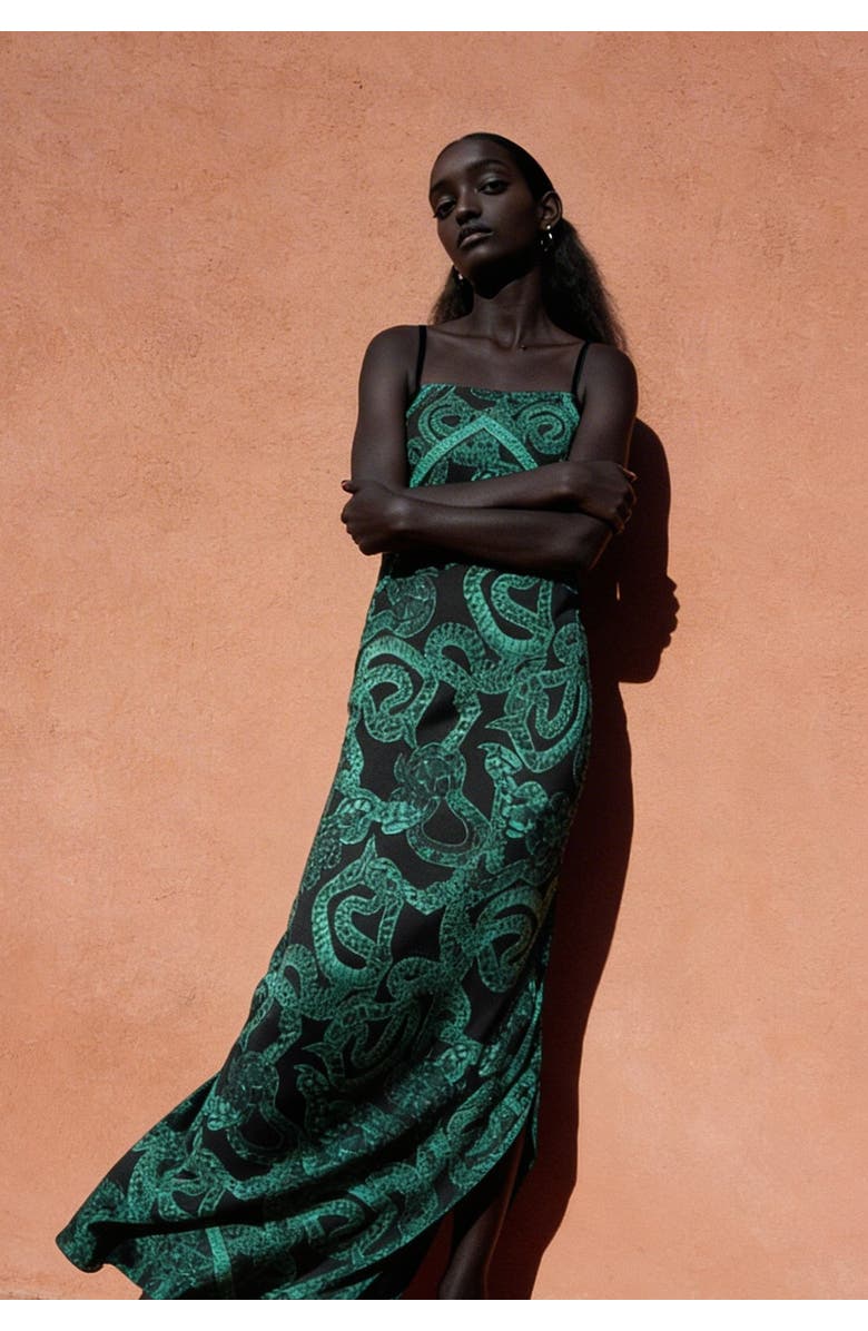 Monzlapur Silk Serpent Noir Maxi Dress, Alternate, color, Forest Green
