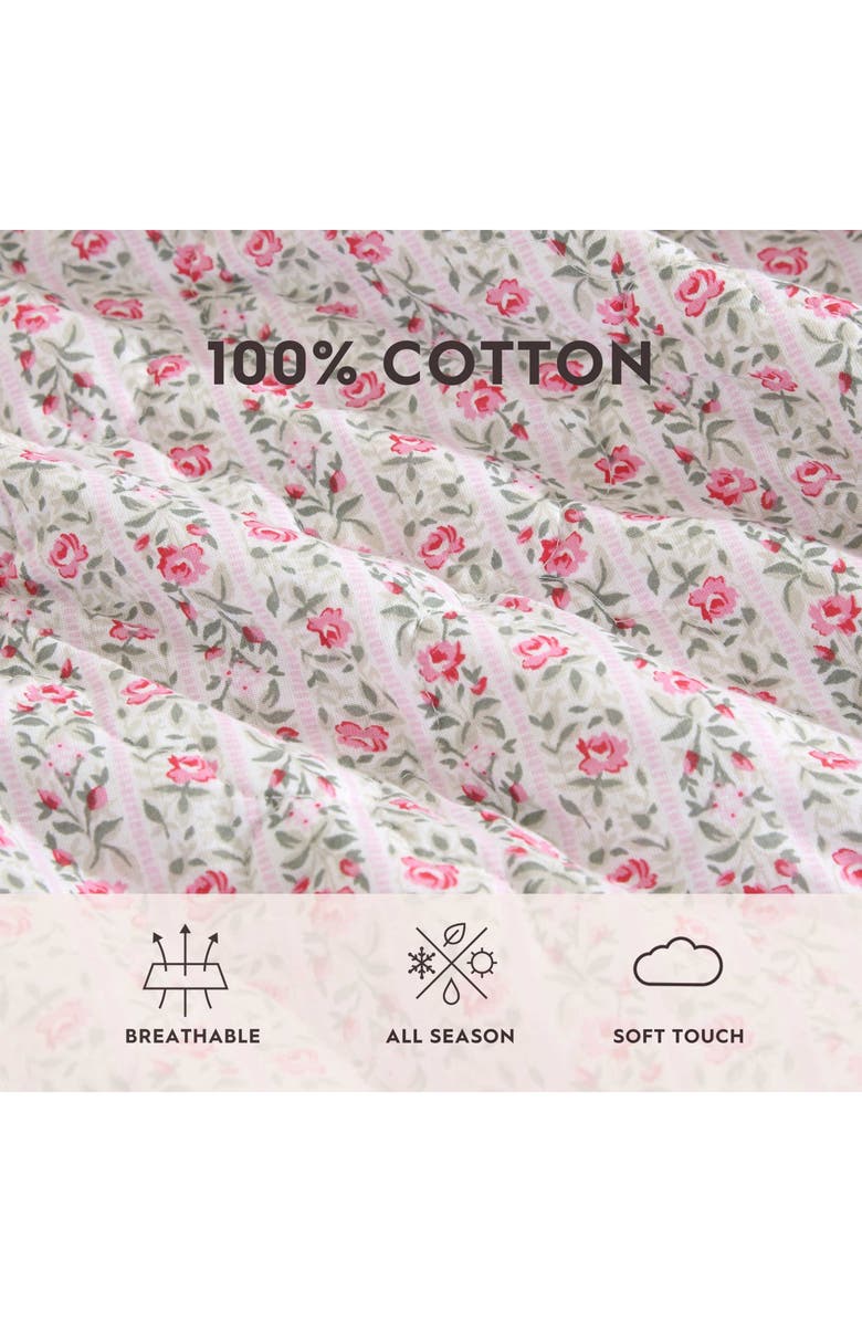 Laura Ashley Marta Floral Stripe 3-Piece King Quilt & Sham Set, Alternate, color, Lt-Pastel Pink