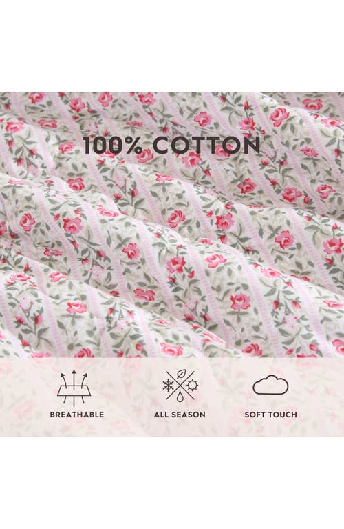 Laura Ashley Marta Floral Stripe 3-piece Twin Quilt & Sham Set In Pastel Pink