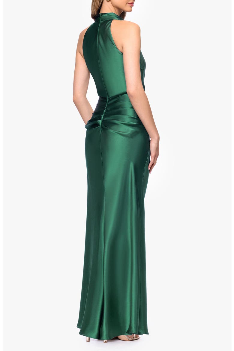 Ruched Sleeveless Satin Charmeuse Gown, Alternate, color, HUNTER