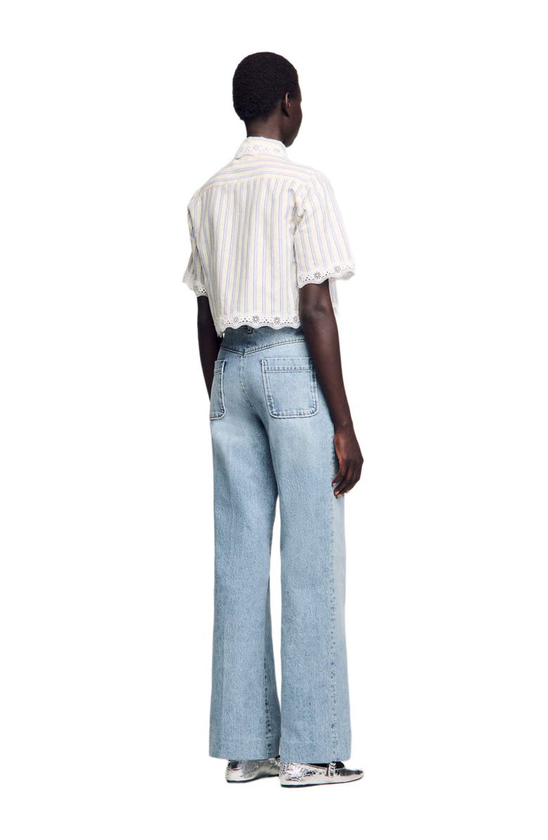 SANDRO Striped cropped shirt, Alternate, color, Ecru / Jean