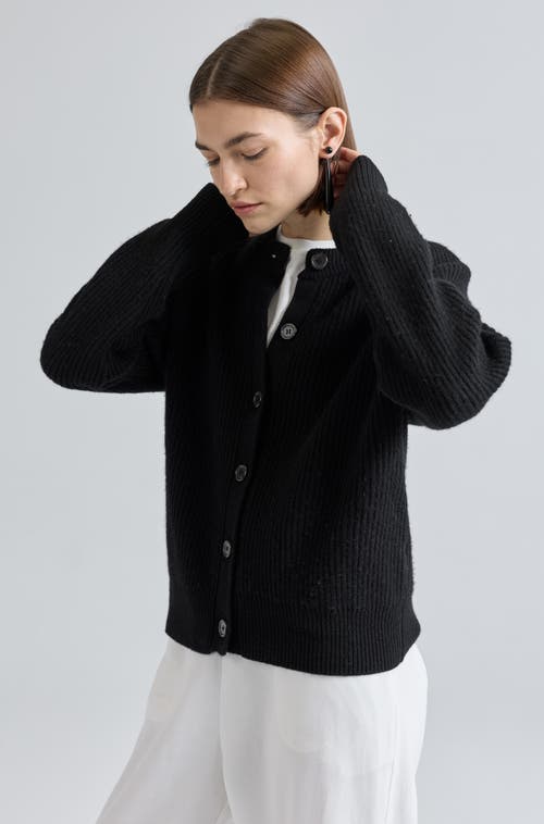 Almina Concept Button Up Wool Cropped Cardigan in Black  product