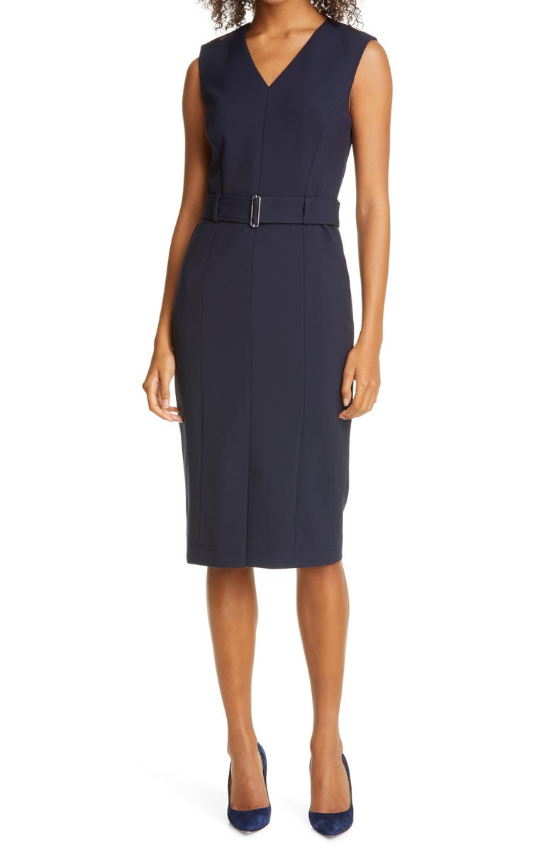 BOSS Dadorina Belted Front Slit Sheath Dress, Main, color, 