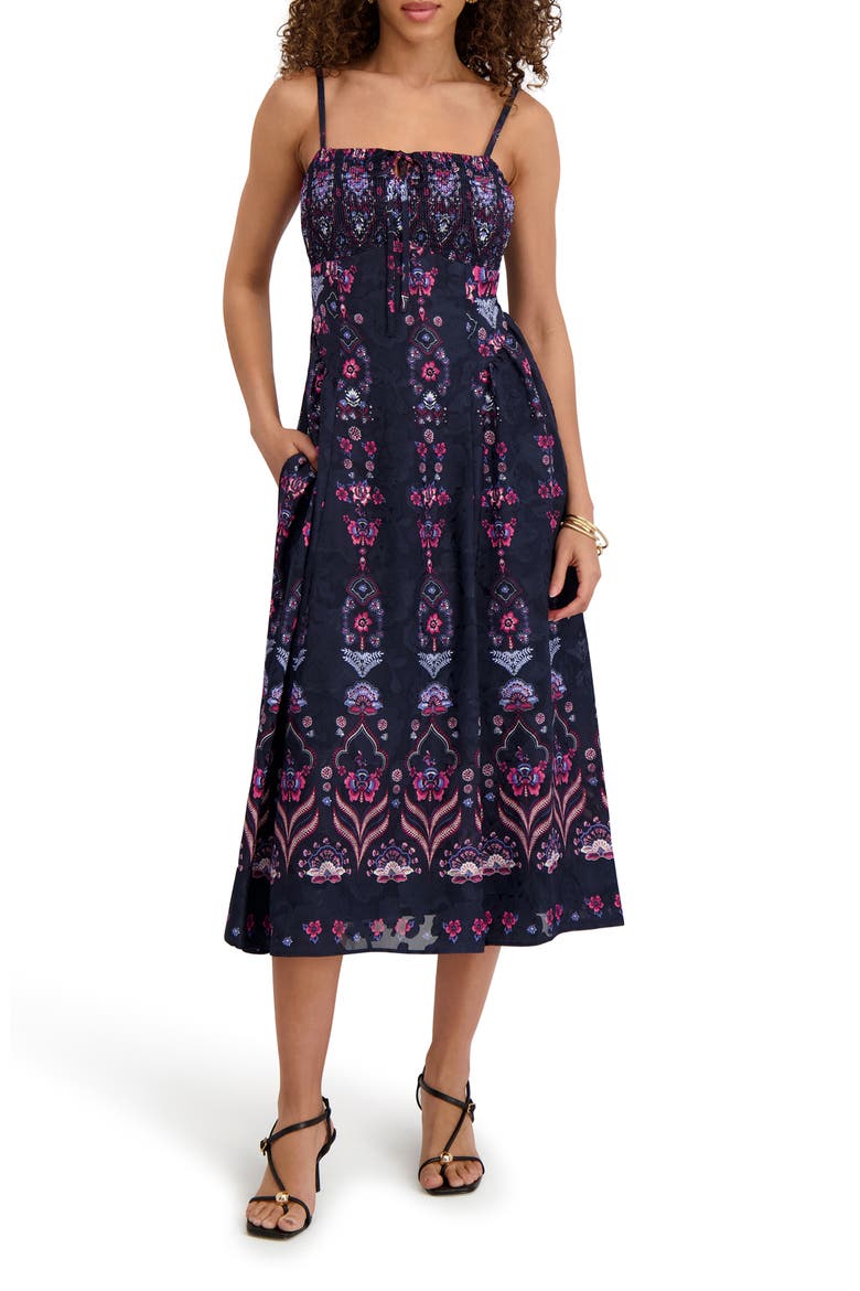 Print Midi Sundress, Main, color, NAVY MULTI