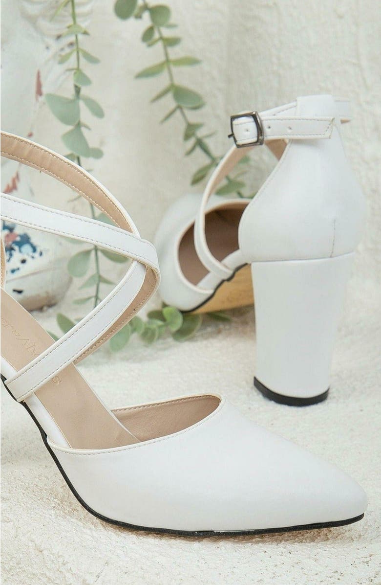 Forever & Always Shoes Sina Criss Cross High Block Heels, Alternate, color, White