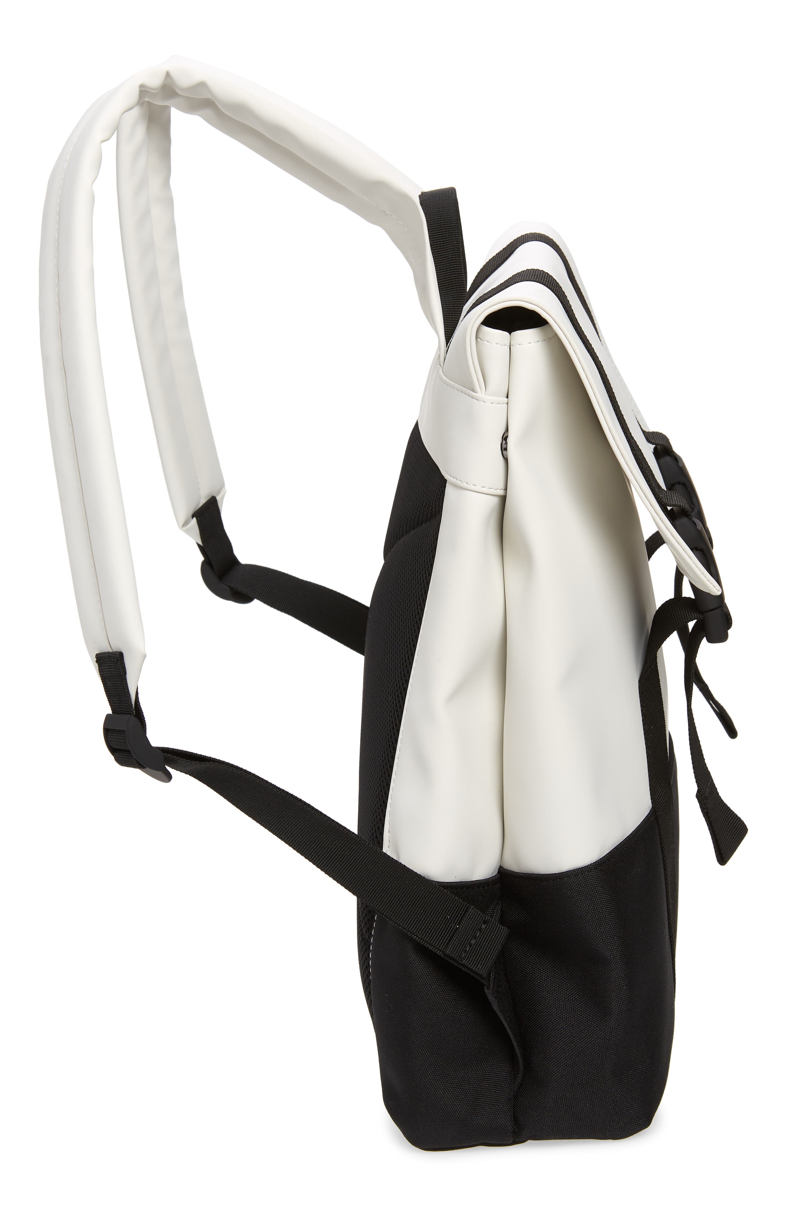 Waterproof Buckle Faux Leather Backpack, Alternate, color, OFF WHITE