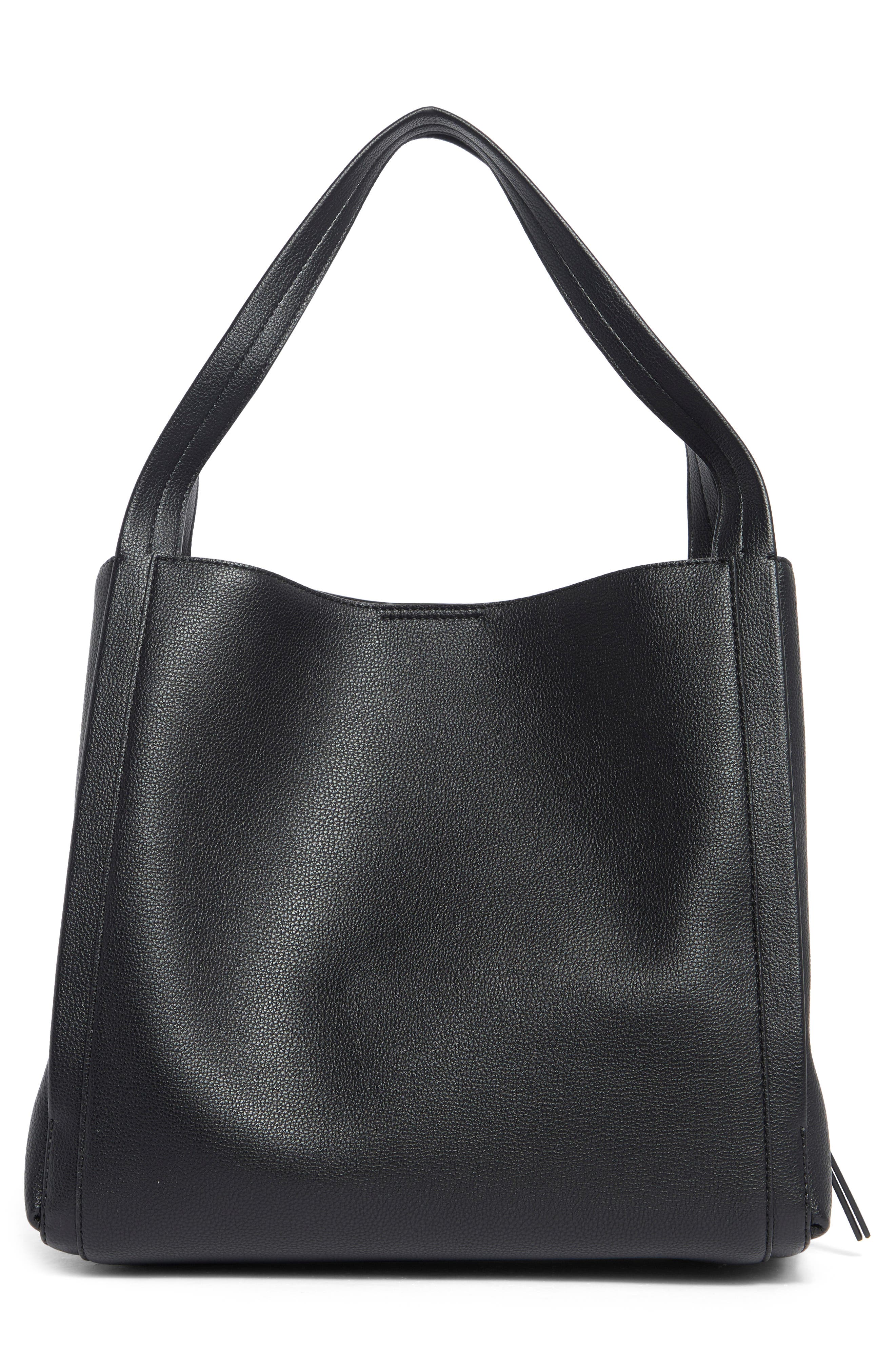 DKNY Nala Faux Leather Hobo Bag, Alternate, color, Black/ Silver