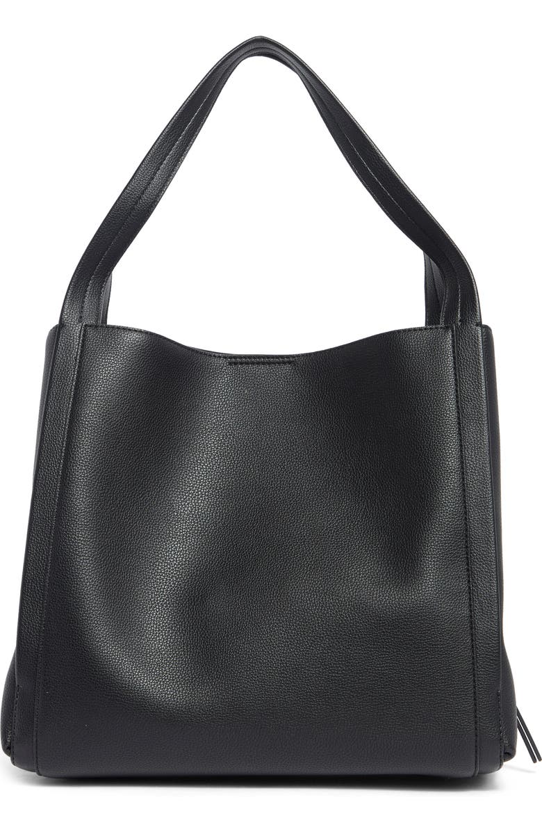 DKNY Nala Faux Leather Hobo Bag, Alternate, color, Black/ Silver