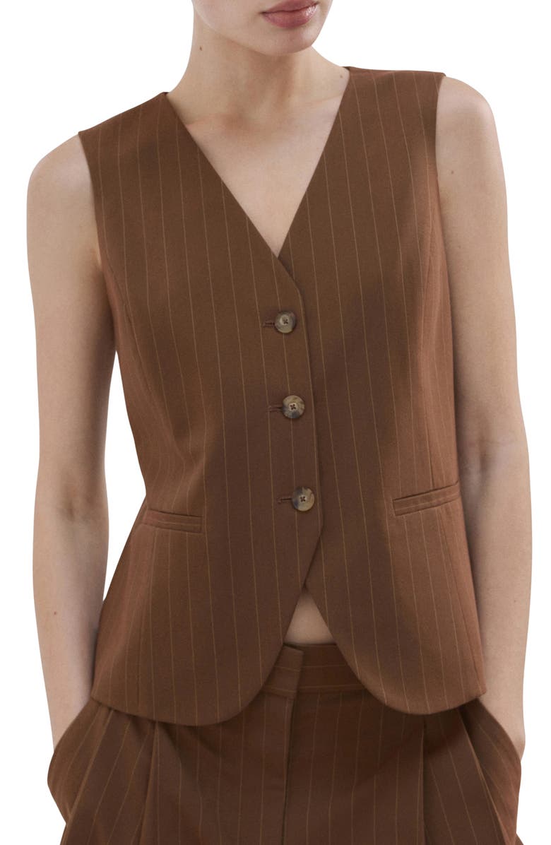 MANGO Pinstripe Vest, Main, color, Caramel